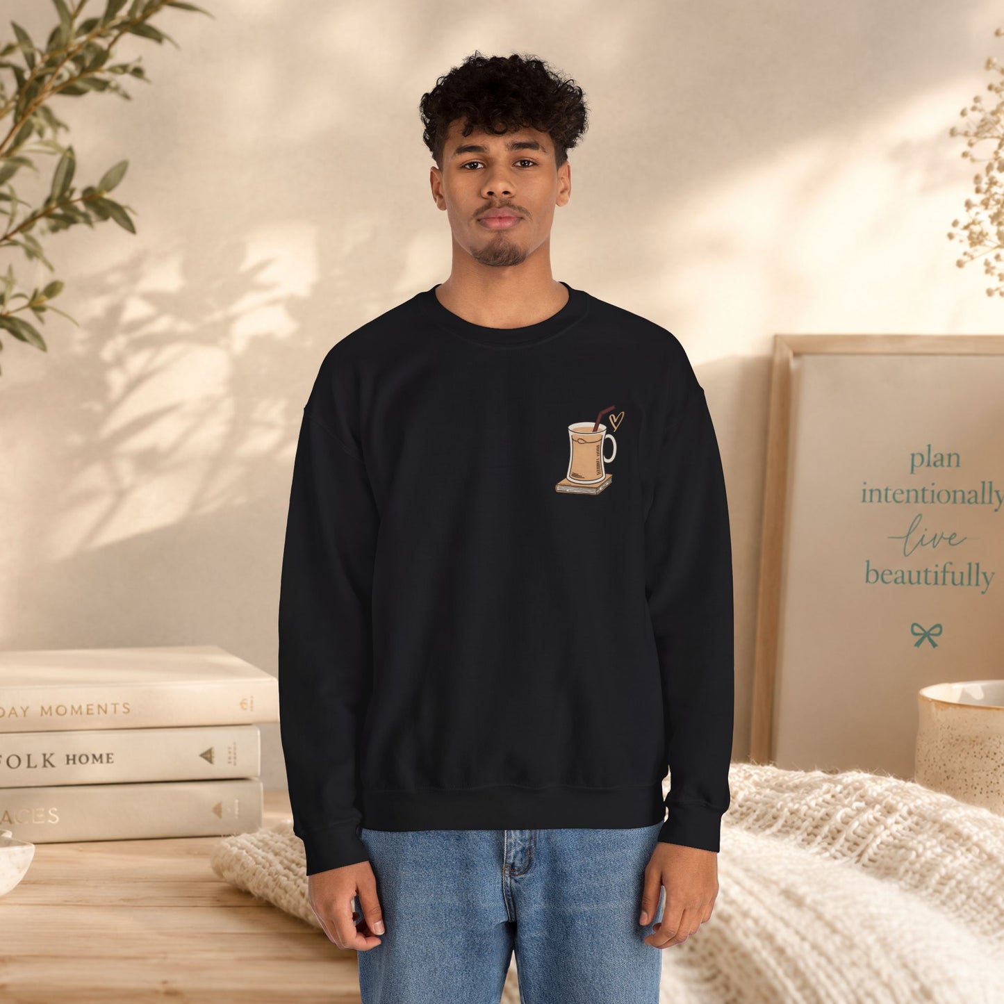 Coffee Mug & Book Crewneck Sweatshirt