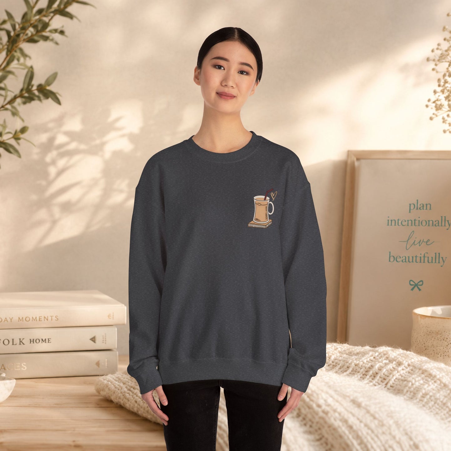 Coffee Mug & Book Crewneck Sweatshirt