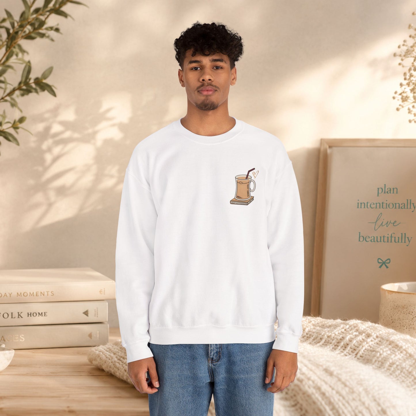 Coffee Mug & Book Crewneck Sweatshirt