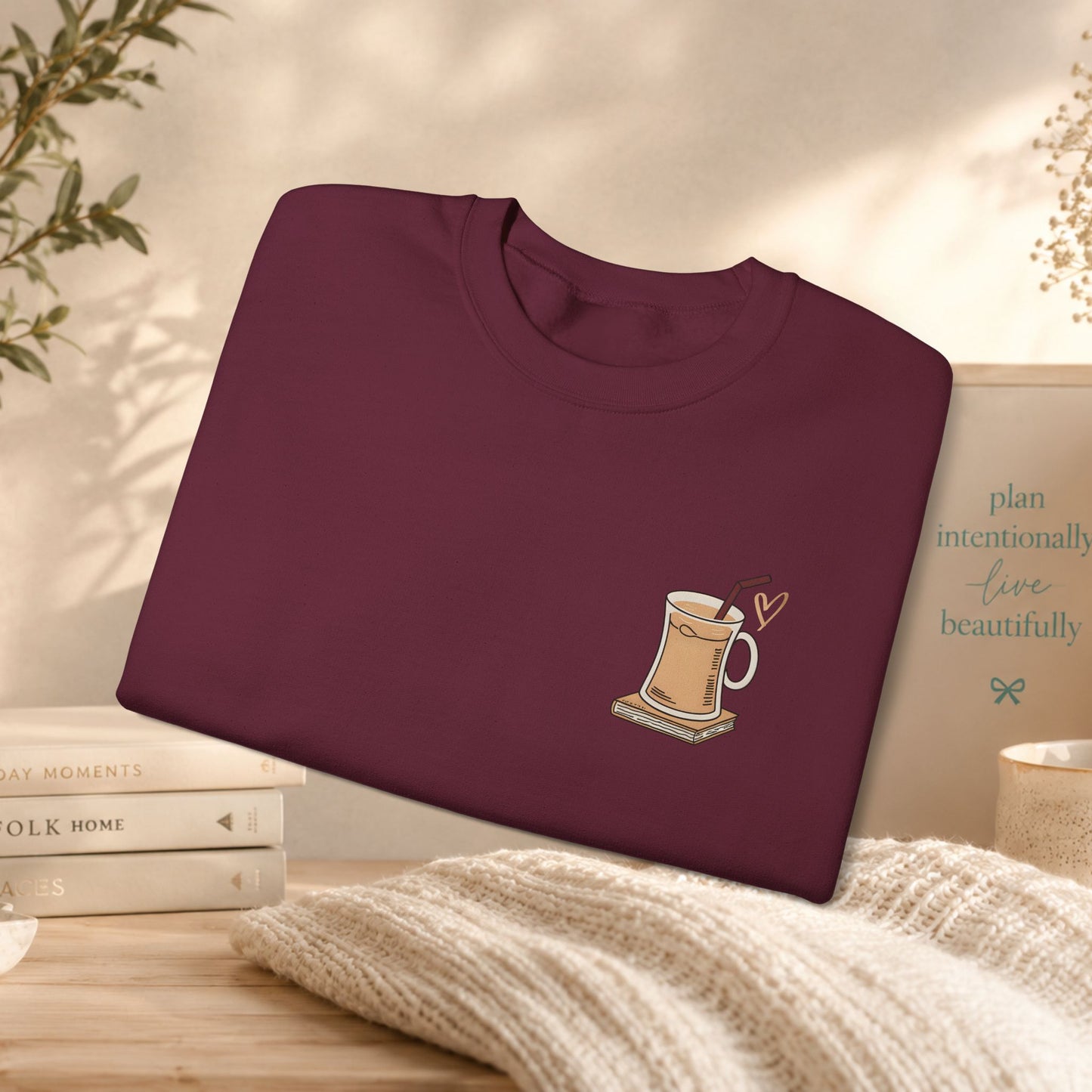Coffee Mug & Book Crewneck Sweatshirt