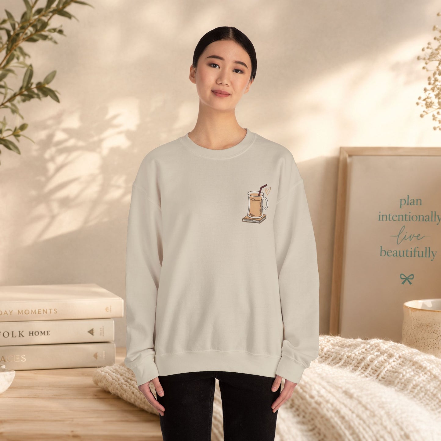 Coffee Mug & Book Crewneck Sweatshirt