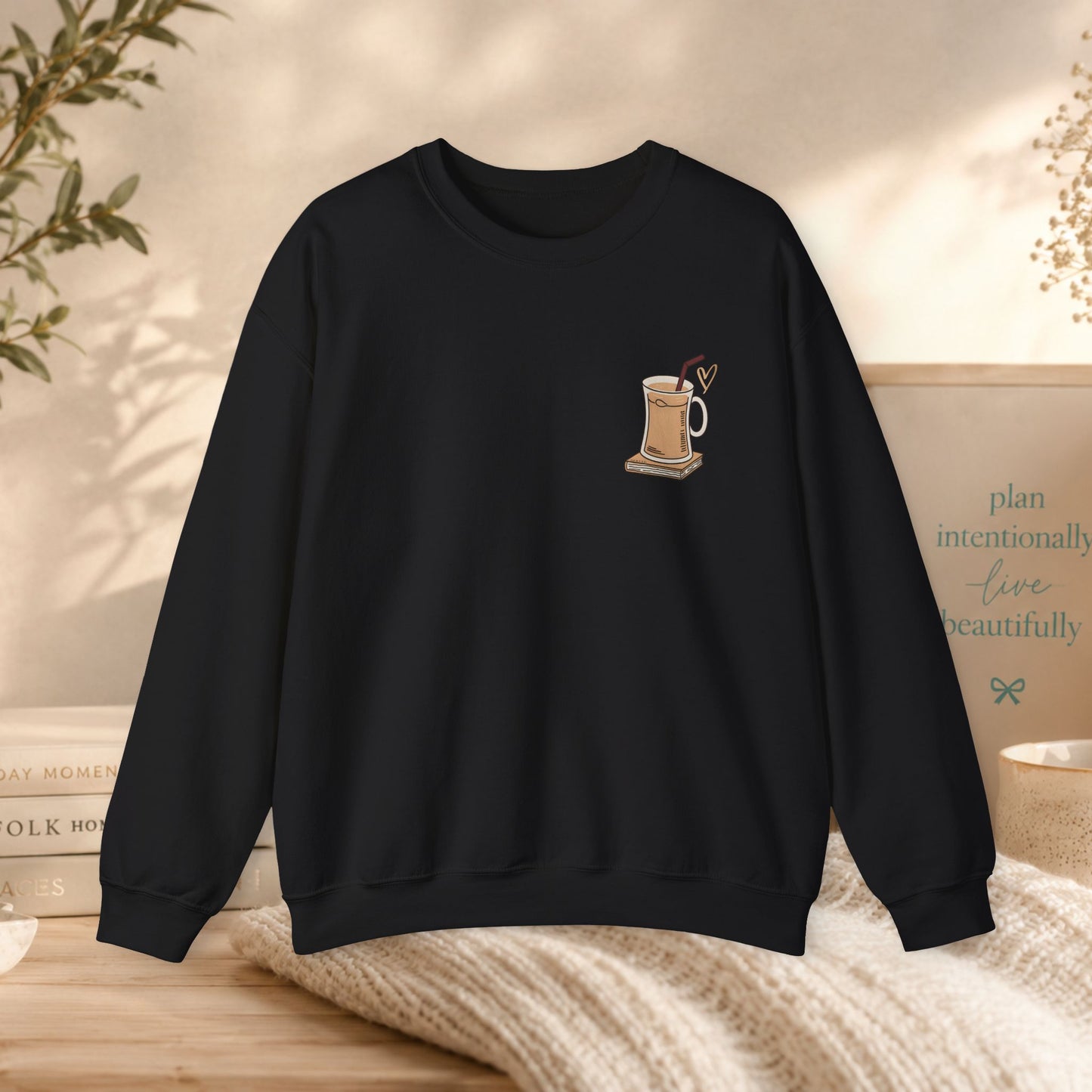 Coffee Mug & Book Crewneck Sweatshirt