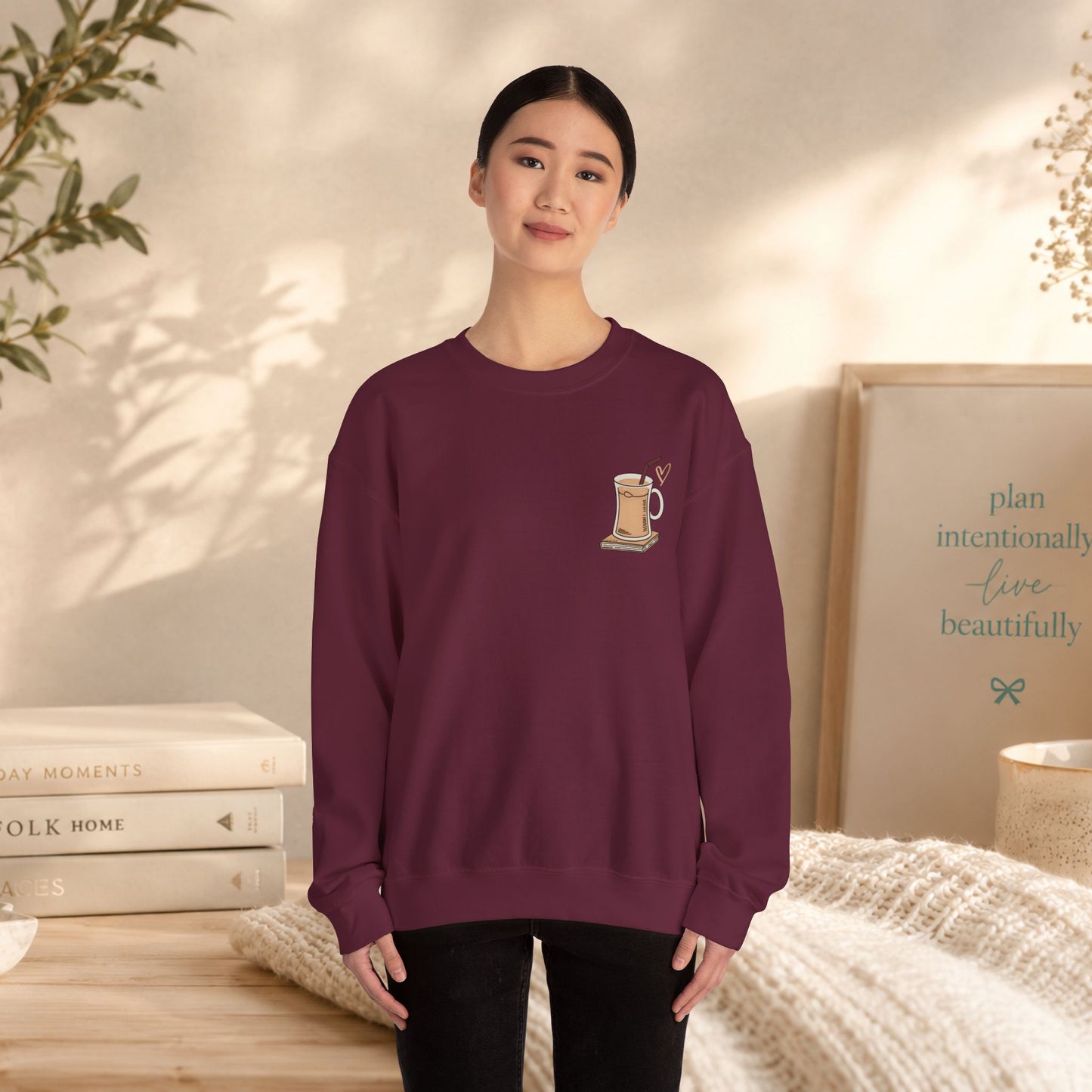 Coffee Mug & Book Crewneck Sweatshirt