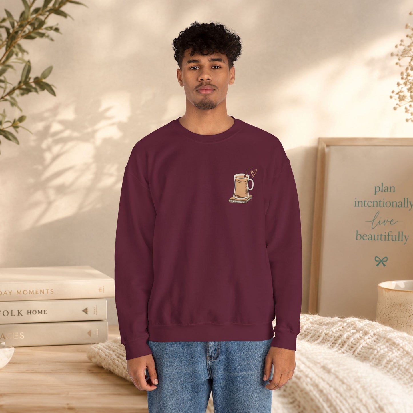 Coffee Mug & Book Crewneck Sweatshirt