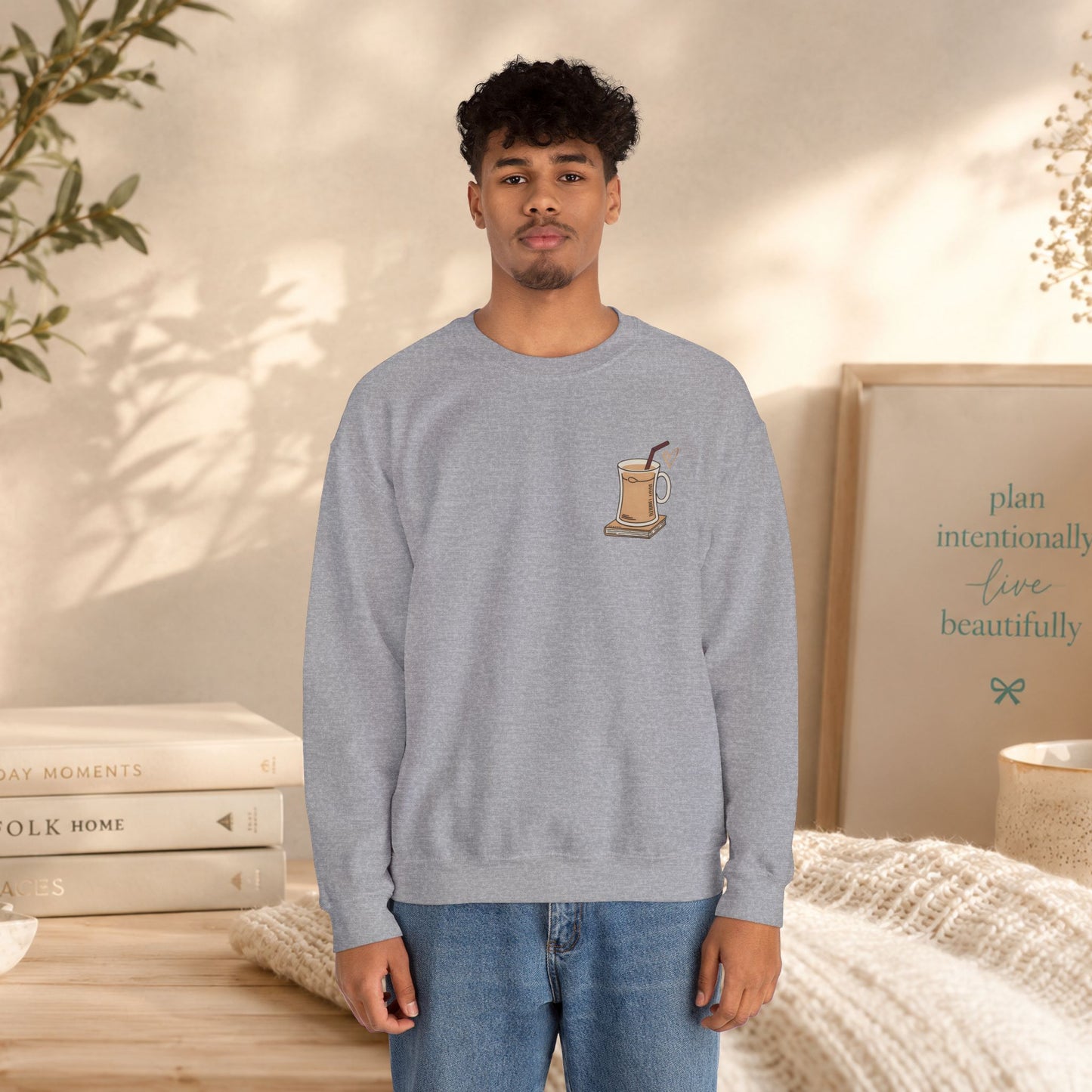 Coffee Mug & Book Crewneck Sweatshirt