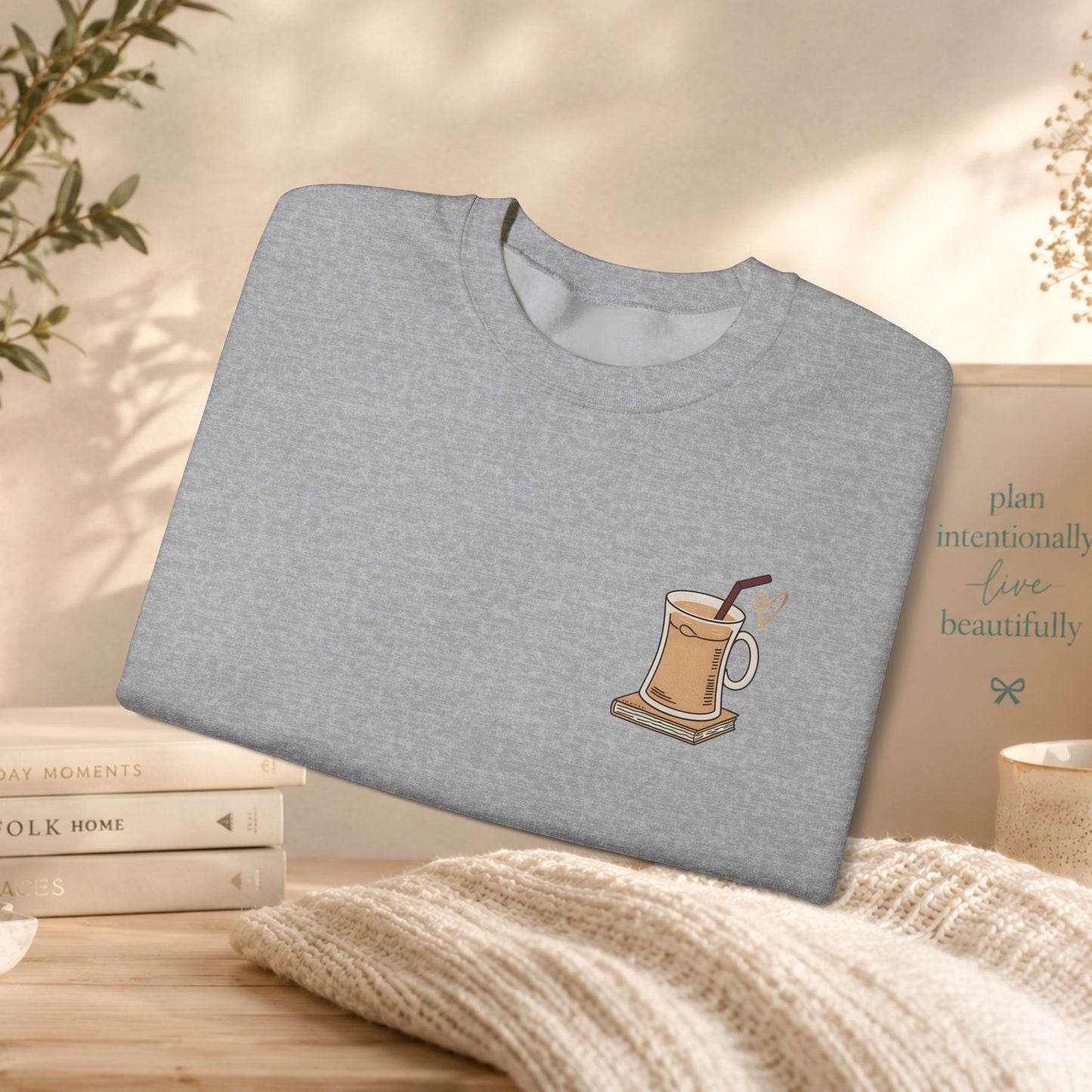 Coffee Mug & Book Crewneck Sweatshirt