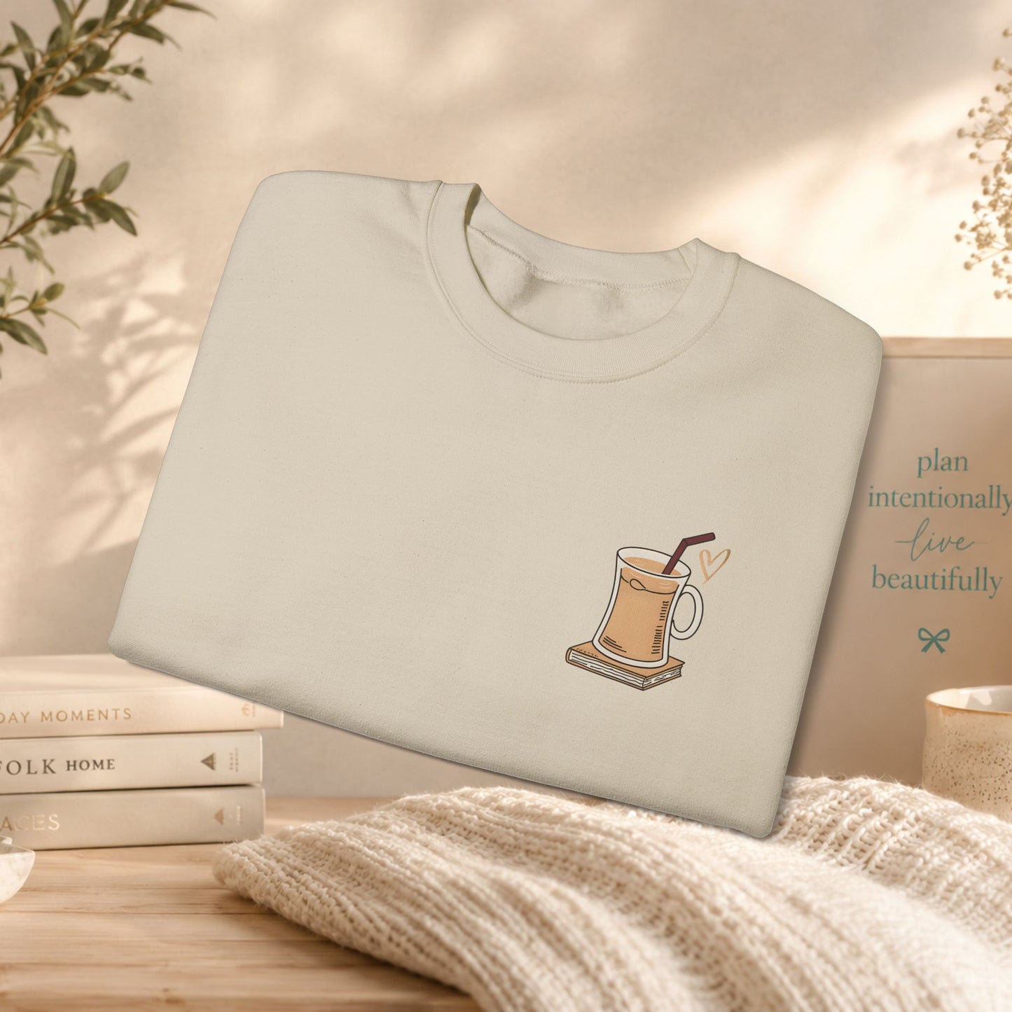 Coffee Mug & Book Crewneck Sweatshirt