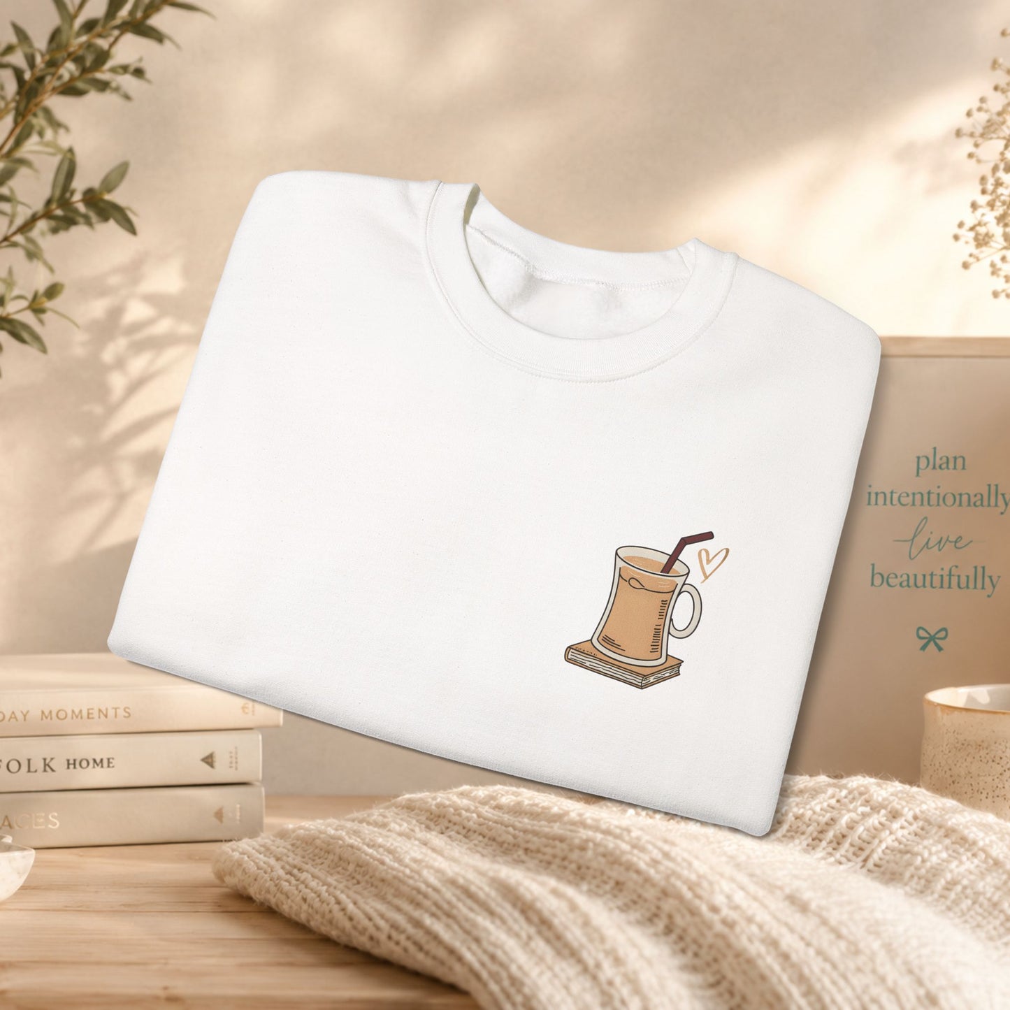 Coffee Mug & Book Crewneck Sweatshirt