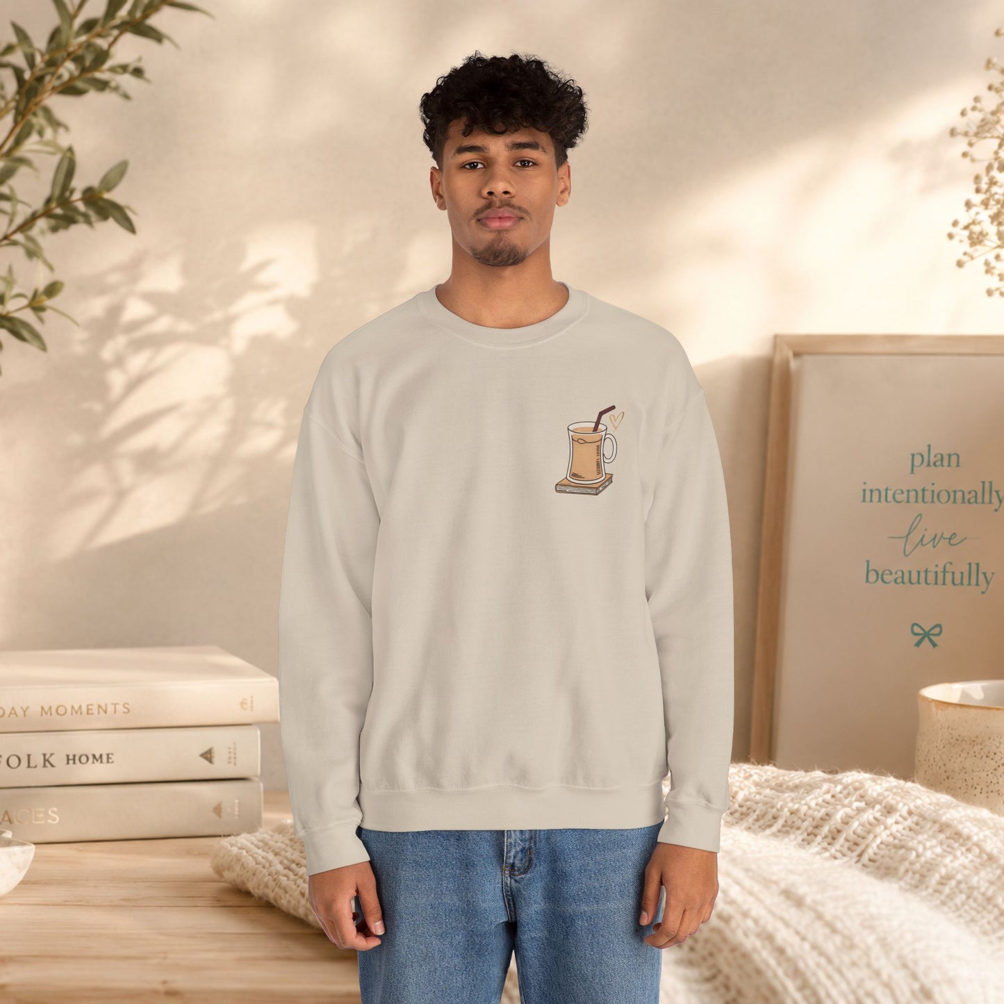 Coffee Mug & Book Crewneck Sweatshirt