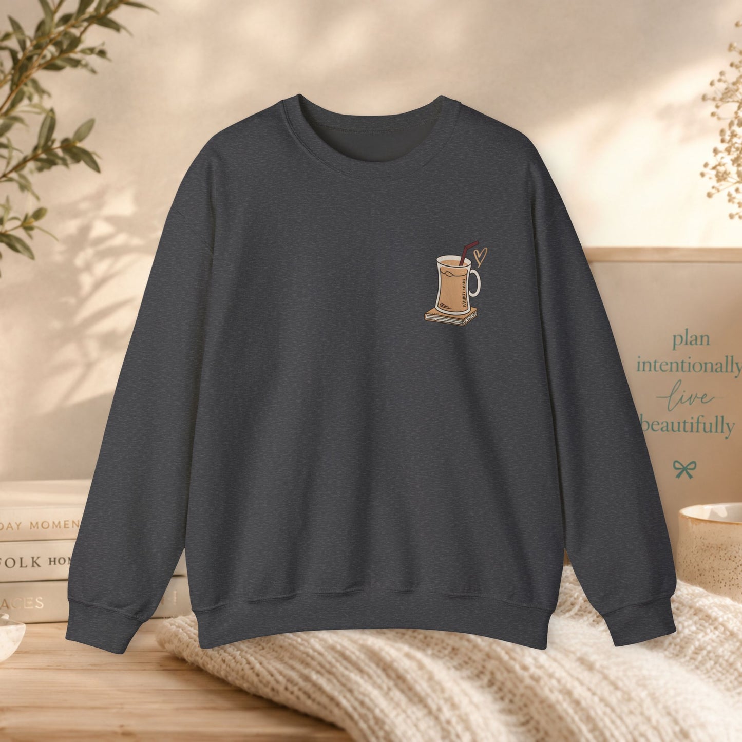 Coffee Mug & Book Crewneck Sweatshirt
