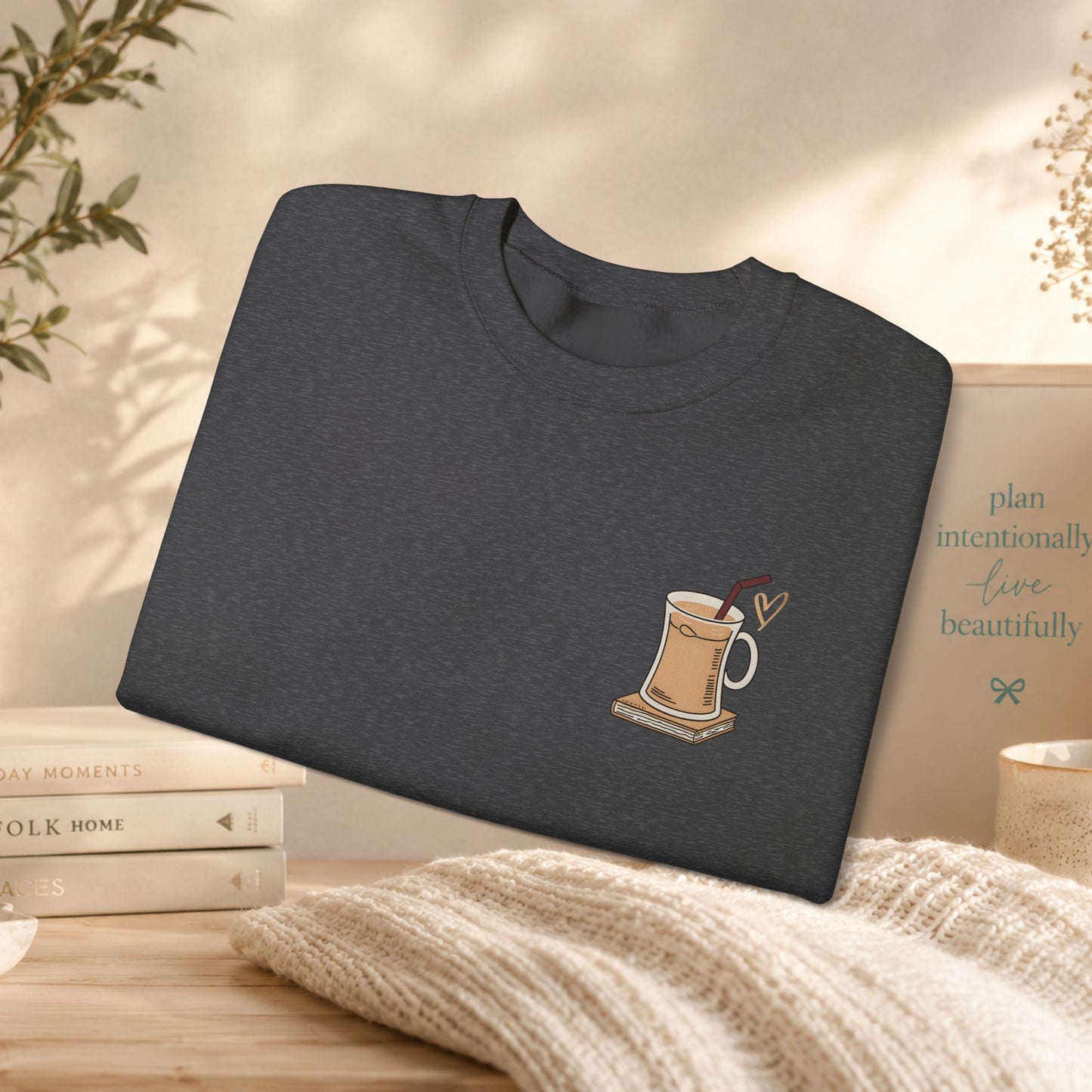 Coffee Mug & Book Crewneck Sweatshirt