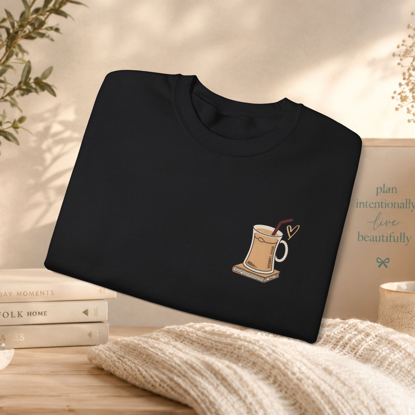 Coffee Mug & Book Crewneck Sweatshirt
