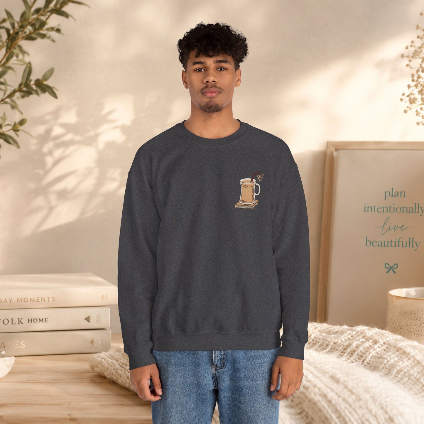 Coffee Mug & Book Crewneck Sweatshirt
