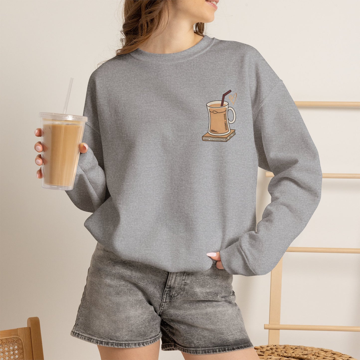 Coffee Mug & Book Crewneck Sweatshirt