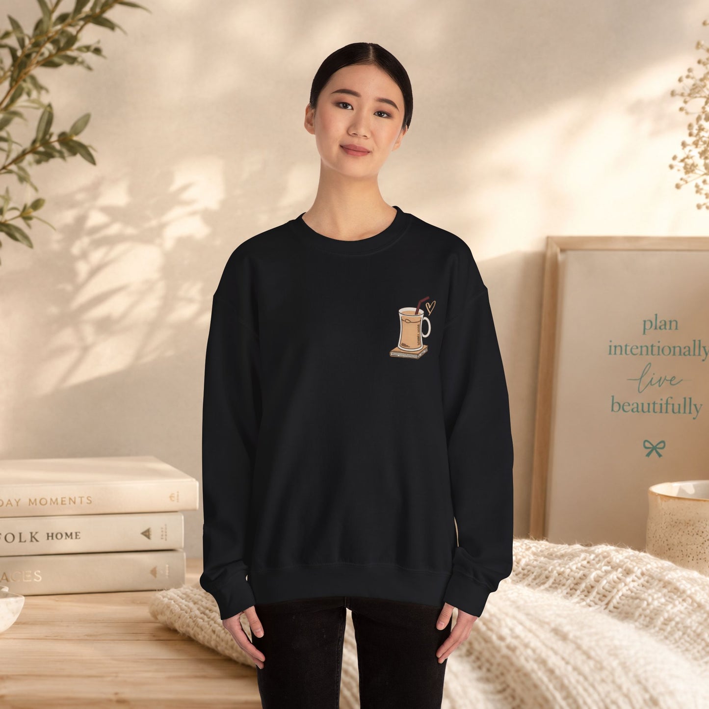 Coffee Mug & Book Crewneck Sweatshirt